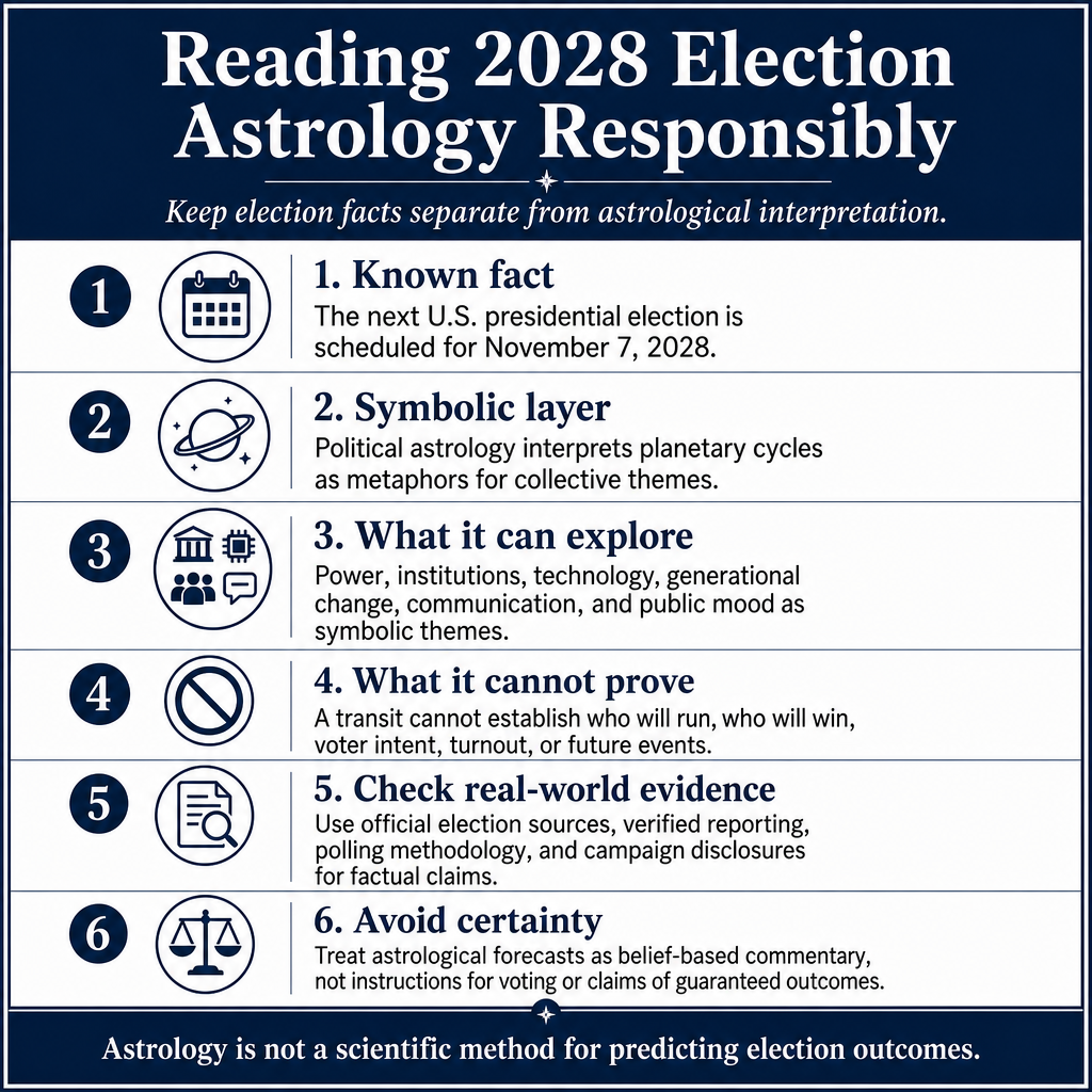 Reading 2028 Election Astrology Responsibly infographic