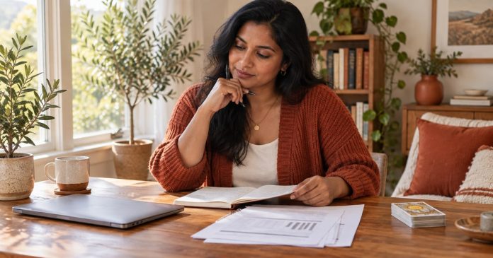 Should You Act on a Psychic Prediction? A Safety Guide Woman thoughtfully comparing notes and practical information before making a decision.